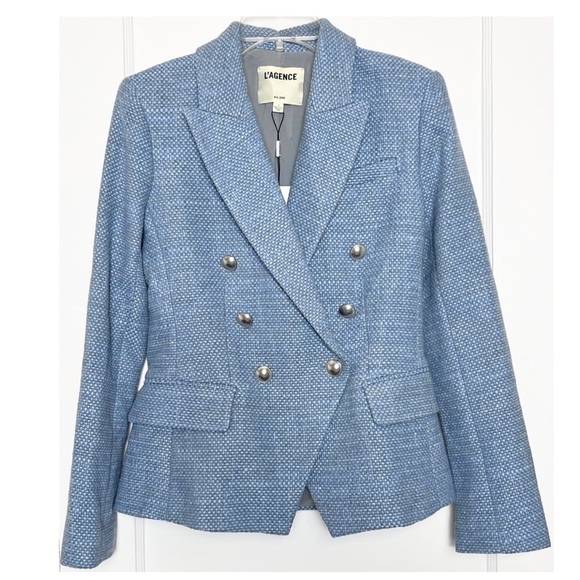 NWT L'AGENCE Kenzie Basket Weave Tweed Double Breasted Classic Academia Blazer 2 - Picture 4 of 11
